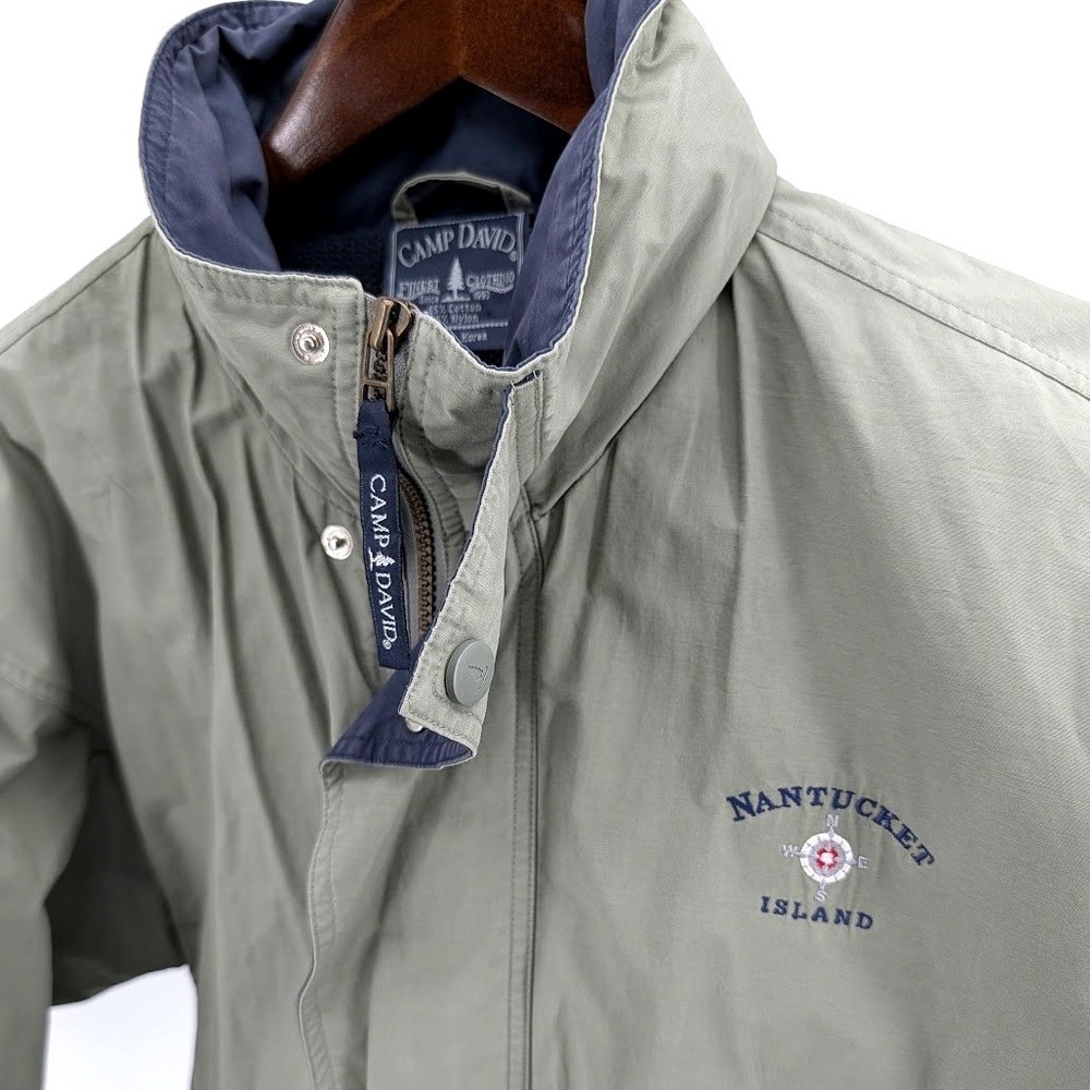 Nantucket Island Windbreaker Jacket Mens Sage Green Navy Blue Hooded Figawi